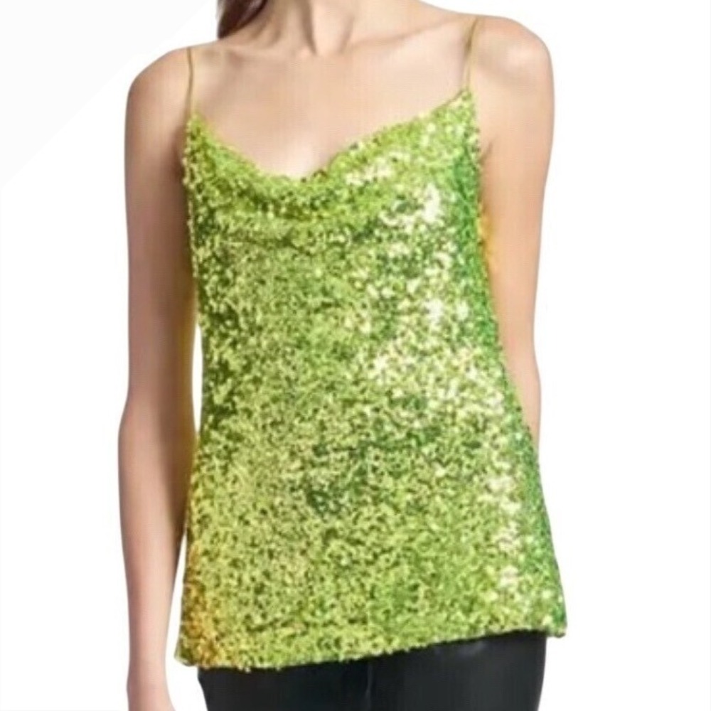 $185 NWT SACHIN & BABI Jesse Sequin Cami Chartreuse Prom Formal Party Tank MED
